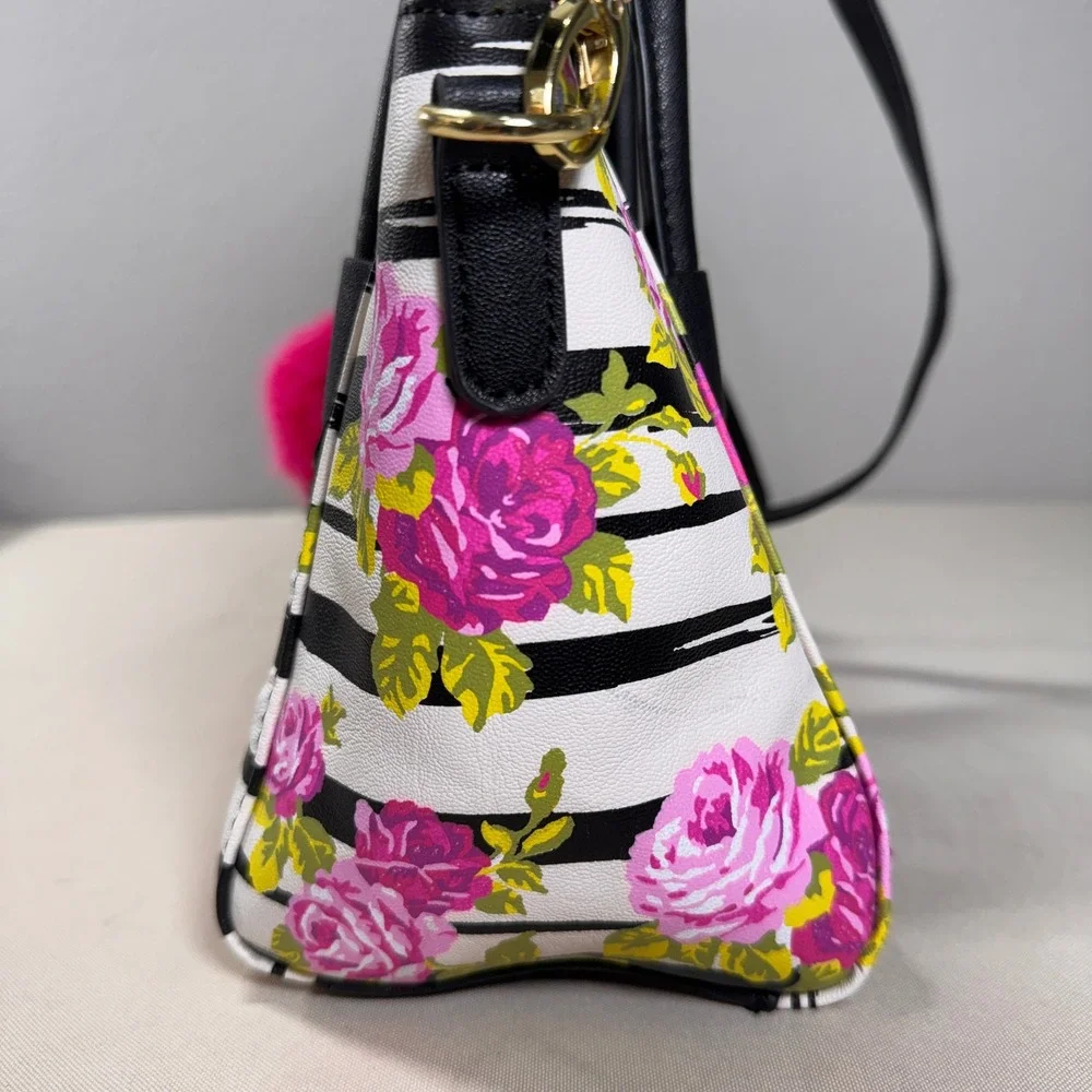 Luv Betsey by Betsey Johnson Small Floral Striped Crossbody Bag Black Pink Girly